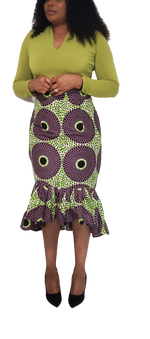 Load image into Gallery viewer, Stylish African Print 3/4 Skirt. High front Low back with bottom print
