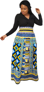 Load image into Gallery viewer, Stylish African Print, Half Pleated Long Skirt Front Side unpleated, with Pockets.
