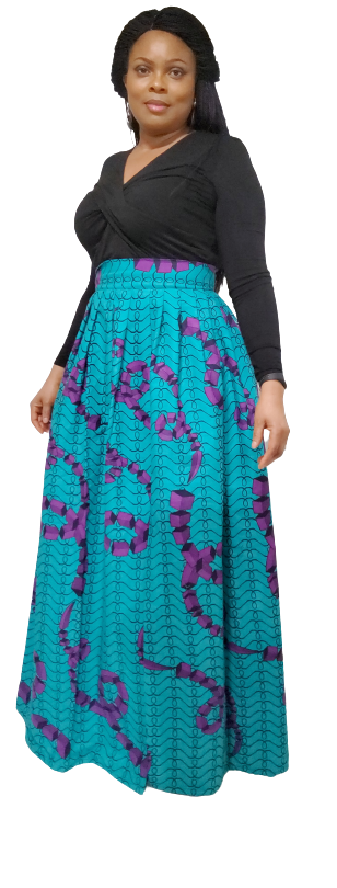 Stylish African Print Long Pleated Skirt---Split with Belt.