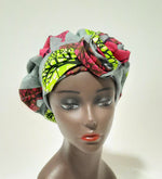 Load image into Gallery viewer, African Print Pre-Tied Satin Lined Head Wrap.
