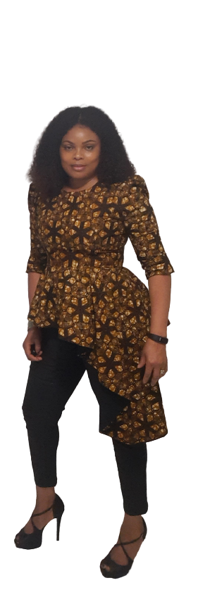 Stylish African Print High/Low Peplum Top. With Three Quarter Sleeve