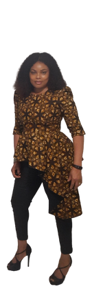 Load image into Gallery viewer, Stylish African Print High/Low Peplum Top. With Three Quarter Sleeve
