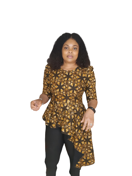 Stylish African Print High/Low Peplum Top. With Three Quarter Sleeve