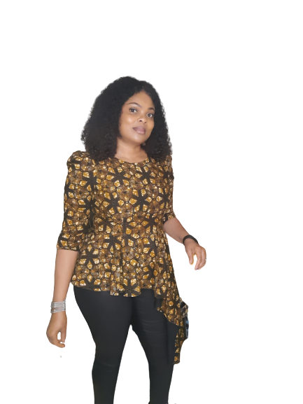 Stylish African Print High/Low Peplum Top. With Three Quarter Sleeve