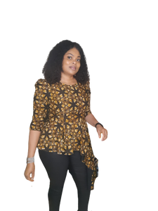 Stylish African Print High/Low Peplum Top. With Three Quarter Sleeve