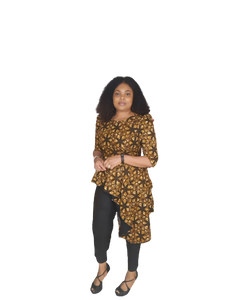 Stylish African Print High/Low Peplum Top. With Three Quarter Sleeve