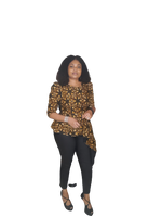 Load image into Gallery viewer, Stylish African Print High/Low Peplum Top. With Three Quarter Sleeve
