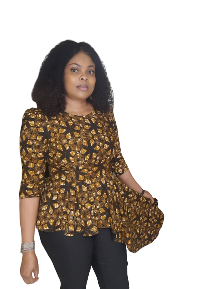 Stylish African Print High/Low Peplum Top. With Three Quarter Sleeve