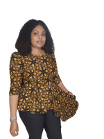 Load image into Gallery viewer, Stylish African Print High/Low Peplum Top. With Three Quarter Sleeve
