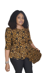 Stylish African Print High/Low Peplum Top. With Three Quarter Sleeve