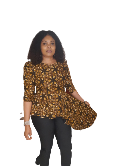 Stylish African Print High/Low Peplum Top. With Three Quarter Sleeve