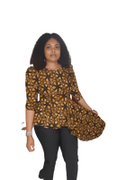 Load image into Gallery viewer, Stylish African Print High/Low Peplum Top. With Three Quarter Sleeve
