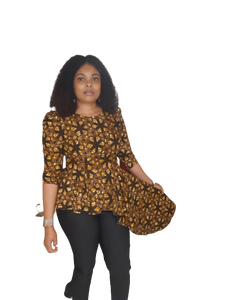 Stylish African Print High/Low Peplum Top. With Three Quarter Sleeve