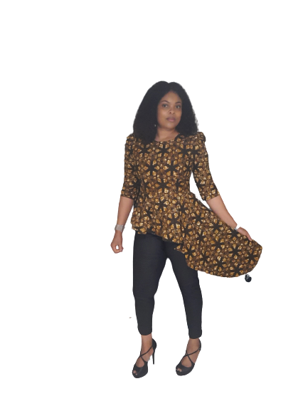 Stylish African Print High/Low Peplum Top. With Three Quarter Sleeve