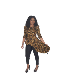 Stylish African Print High/Low Peplum Top. With Three Quarter Sleeve