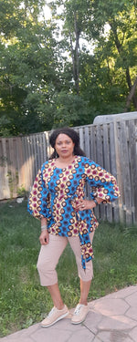 Load image into Gallery viewer, Gorgeous African Print Balloon Sleeve Top With Belt.
