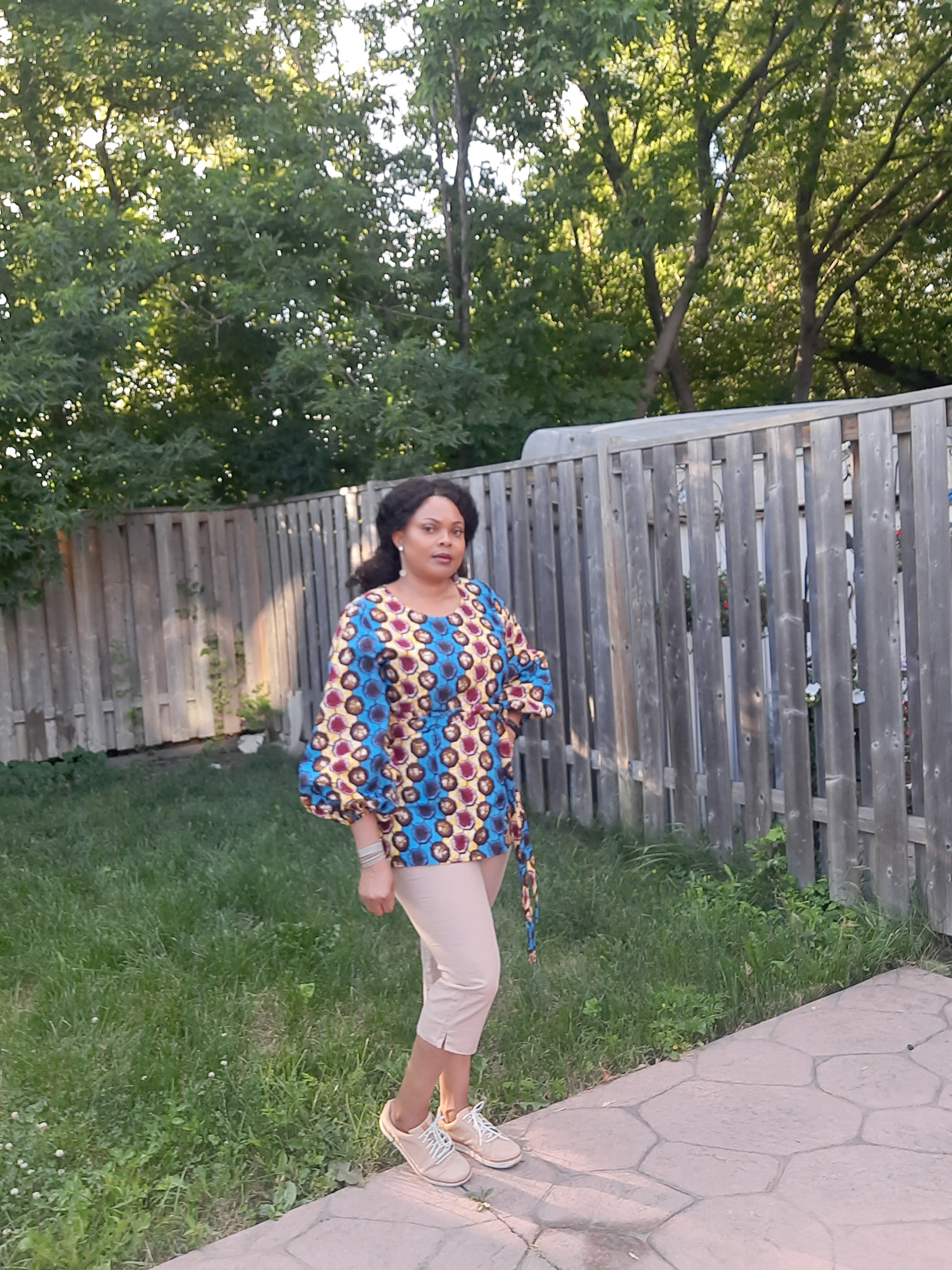 Gorgeous African Print Balloon Sleeve Top With Belt.