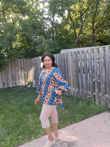 Gorgeous African Print Balloon Sleeve Top With Belt.