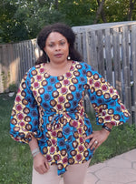 Load image into Gallery viewer, Gorgeous African Print Balloon Sleeve Top With Belt.
