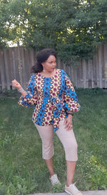 Load image into Gallery viewer, Gorgeous African Print Balloon Sleeve Top With Belt.
