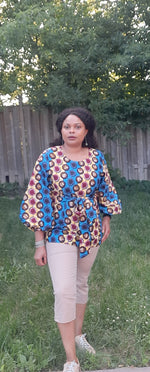 Load image into Gallery viewer, Gorgeous African Print Balloon Sleeve Top With Belt.
