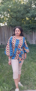 Gorgeous African Print Balloon Sleeve Top With Belt.