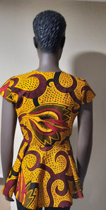 Load image into Gallery viewer, Elegant African Print Cup Sleeve  Peplum Top With Front Zipper.
