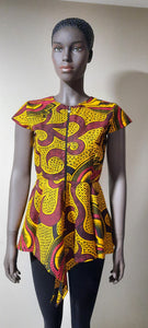 Elegant African Print Cup Sleeve  Peplum Top With Front Zipper.