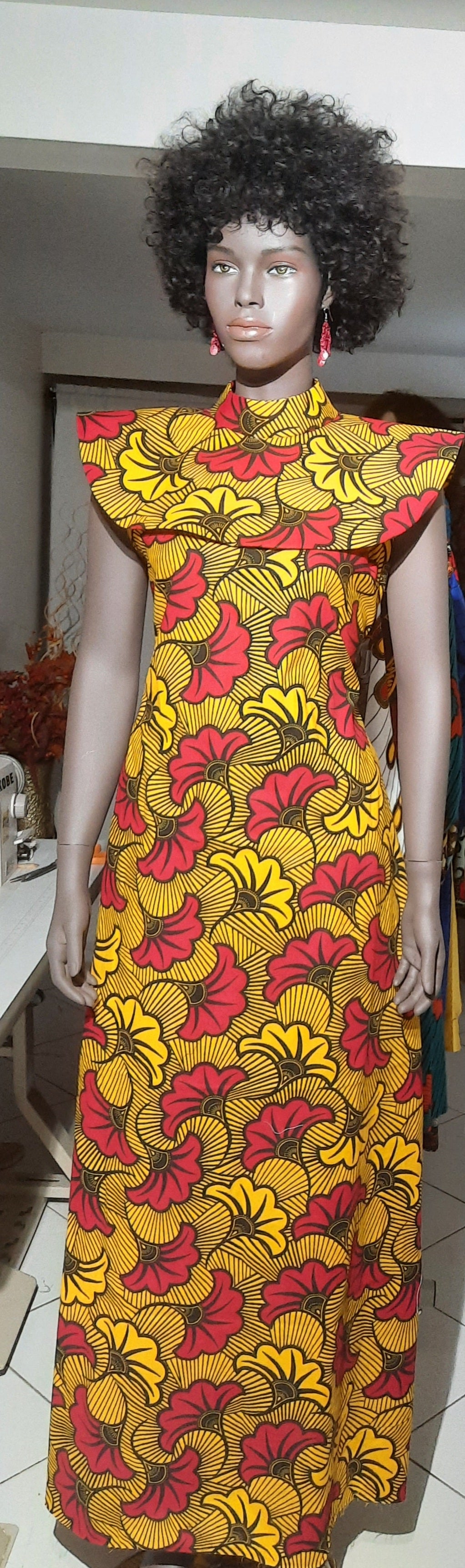 Stylish African Print Turtle Neck Cape Dress. Gloci Fashion Design