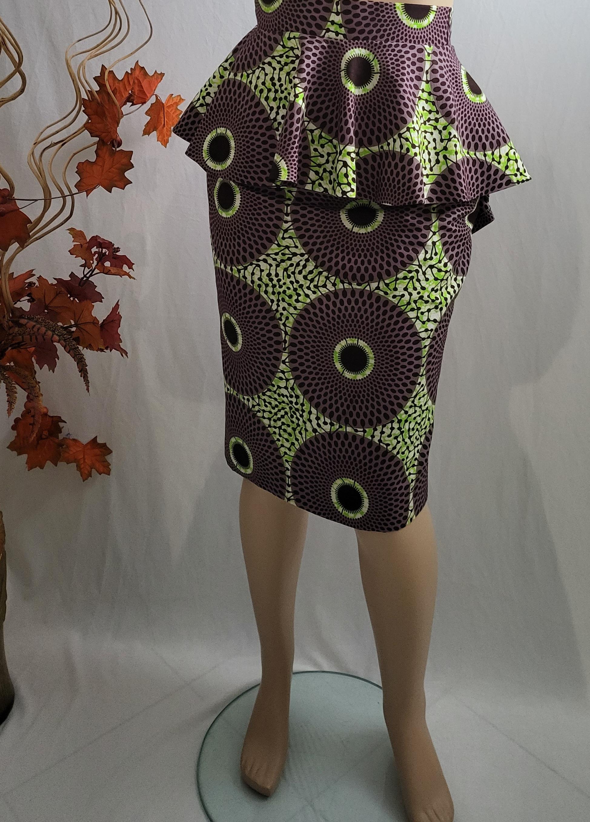 African Print Peplum Midi Sjirt