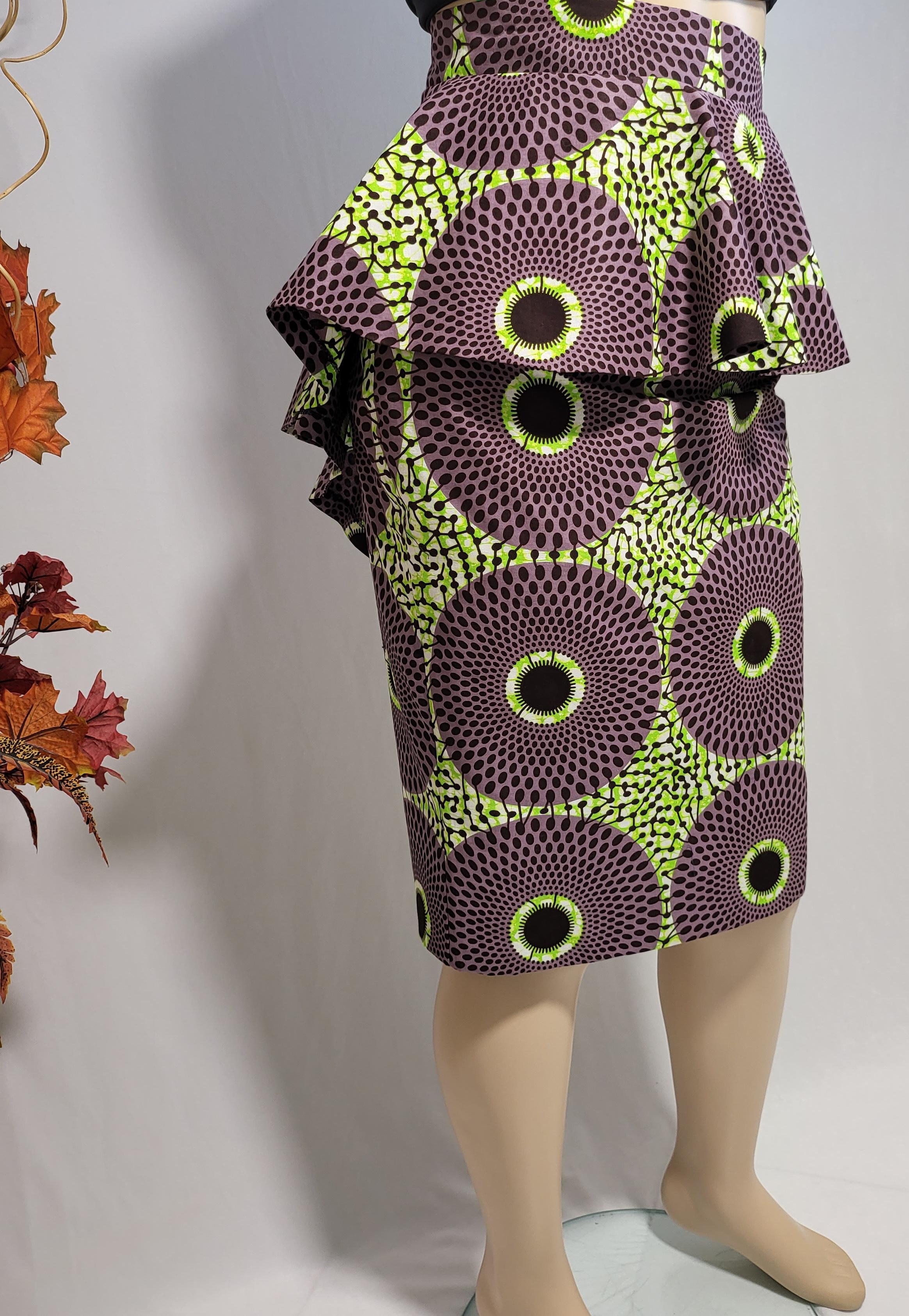 African Print Peplum Midi Sjirt