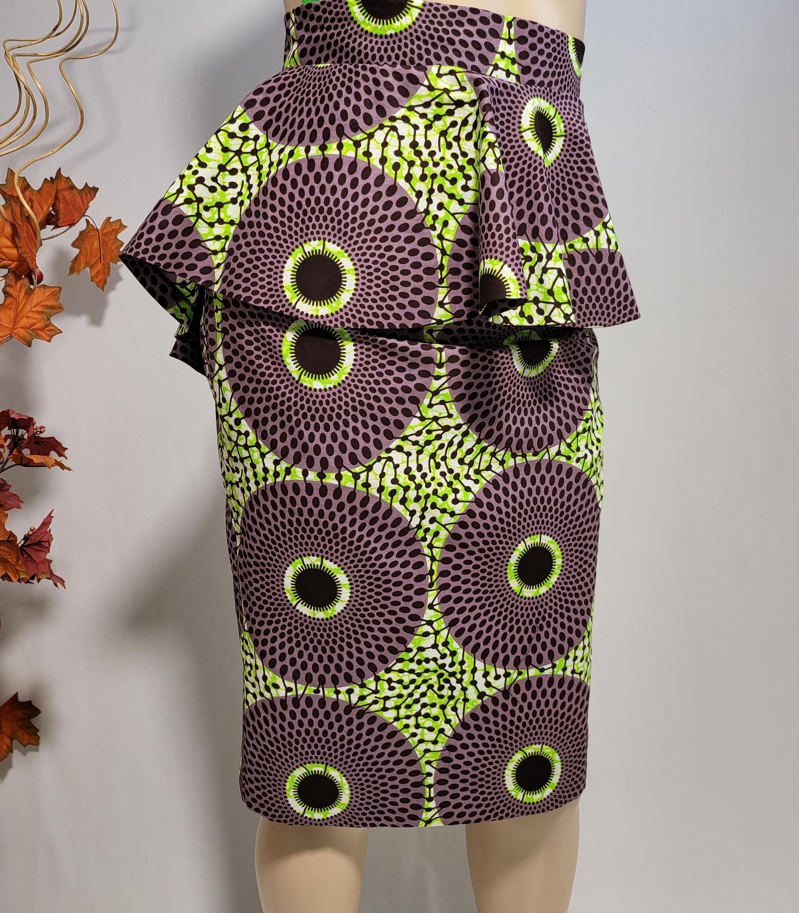 African Print Peplum Midi Sjirt