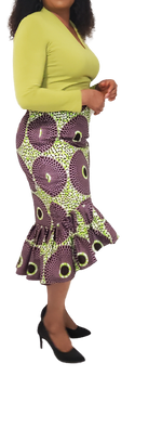 Load image into Gallery viewer, Stylish African Print 3/4 Skirt. High front Low back with bottom print
