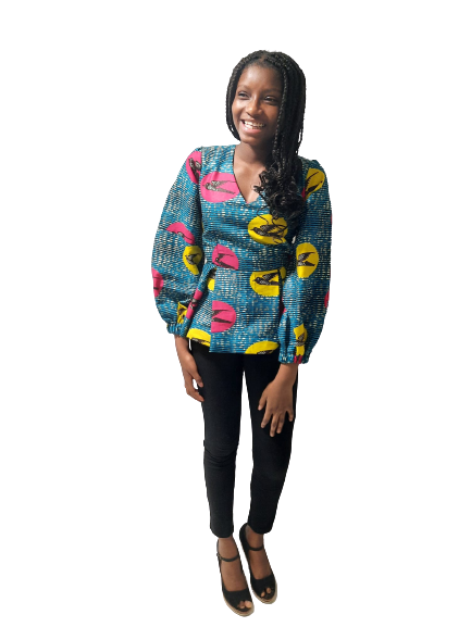 African Print Peplum Long Sleeve Top.