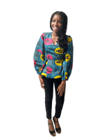 Load image into Gallery viewer, African Print Peplum Long Sleeve Top.
