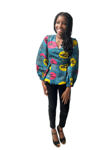 African Print Peplum Long Sleeve Top.