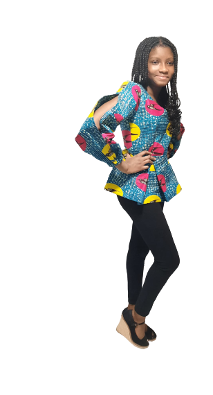 African Print Peplum Long Sleeve Top.