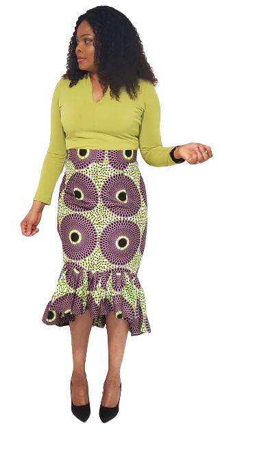 Stylish African Print 3/4 Skirt. High front Low back with bottom print