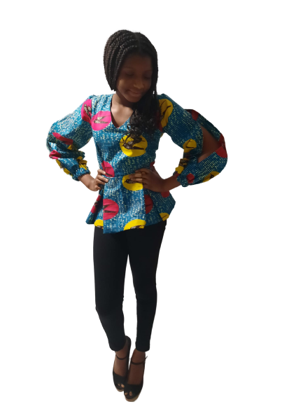 African Print Peplum Long Sleeve Top.