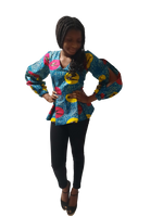 Load image into Gallery viewer, African Print Peplum Long Sleeve Top.
