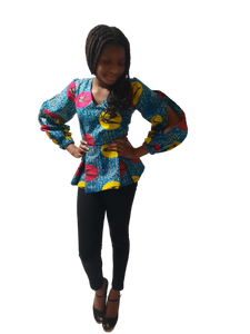 African Print Peplum Long Sleeve Top.