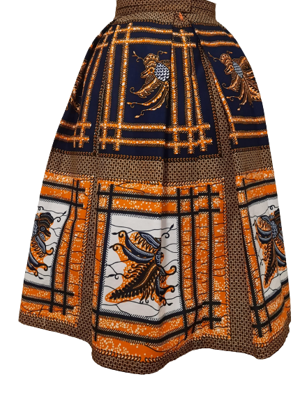 Stylish African Print Kiss Pleat Short Skirt with Pockets.