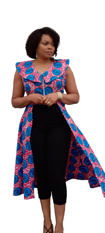 African Print Gorgeous Sleeveless Jacket Style V Neck Top With