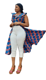 Load image into Gallery viewer, African Print Gorgeous Sleeveless Jacket Style V Neck Top With Cape.
