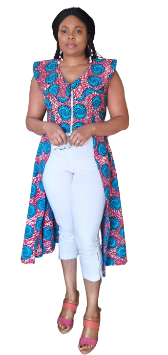 African Print Gorgeous Sleeveless Jacket Style V Neck Top With