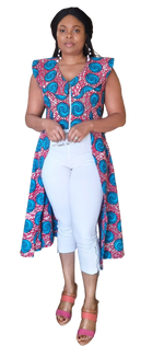 Load image into Gallery viewer, African Print Gorgeous Sleeveless Jacket Style V Neck Top With Cape.
