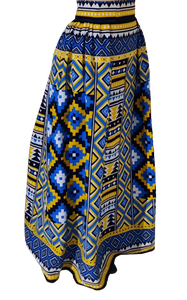 Stylish African Print, Half Pleated Long Skirt Front Side unpleated, with Pockets.