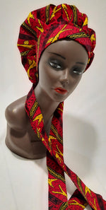 Load image into Gallery viewer, African Print Pre-Tied Satin Lined Head Wrap
