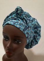 Load image into Gallery viewer, African Print Pre-Tied Satin Lined Head Wrap.
