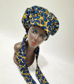 Load image into Gallery viewer, African Print Pre-Tied Satin Lined Head Wrap.
